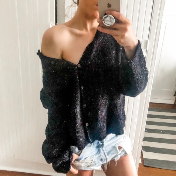 Vintage Sweaters - Chunky chenille knit slouchy sweater a2*